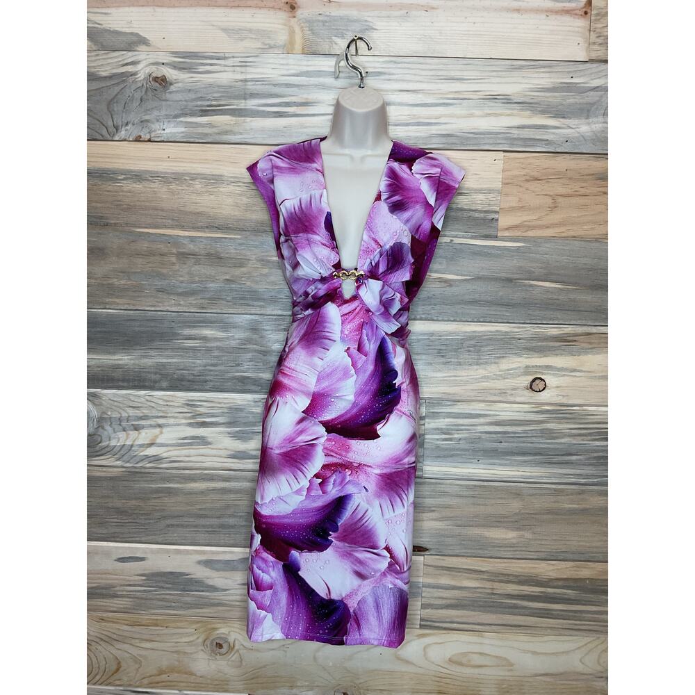 Roberto Cavalli Floral Fuxia Abito Al Ginocchio Woven dress Sz EUR 48 US 12